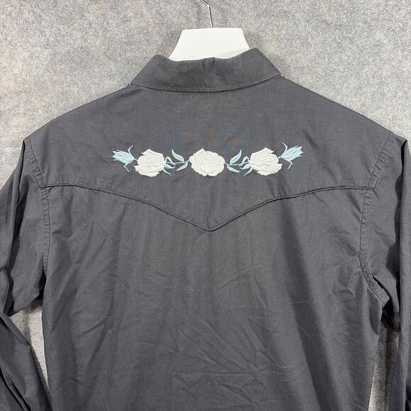 White Horse Black Pearl Snap Western Embroidered Roses Shirt Cowboy MEDIUM Rodeo - Picture 10 of 11